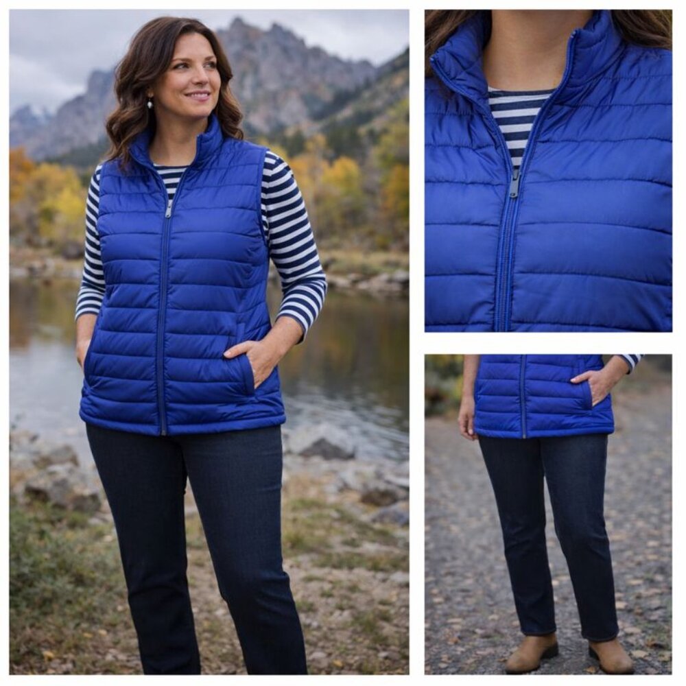 Lands’ End Quilted Vest – Blue, Size XXL (50–52)
